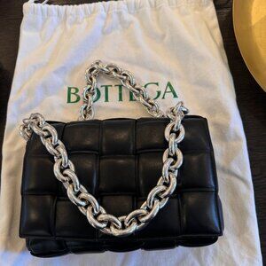 Bottega Veneta Cassette Chain Bag - Black with silver chain
